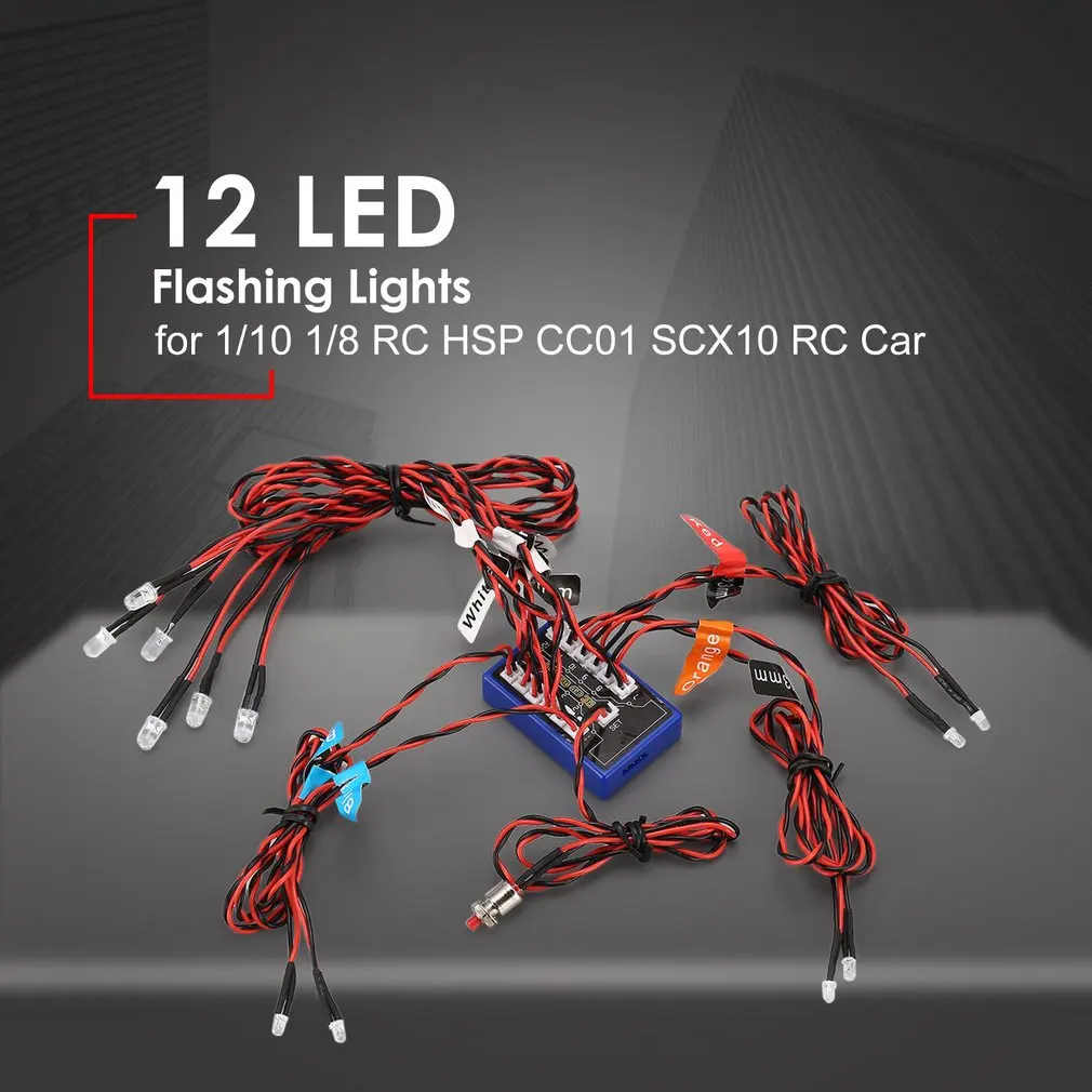 12 Ultra LED Flashing Bright Light Strobe Lamps Kit System for 1/10 1/8 RC Drift HSP TAMIYA CC01 4WD Axial SCX10 RC Car Truck