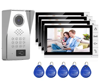 

XinSiLu TFT LCD Color 9"Video Door Phone Doorbell IR Intercom Home Security System HD FRID Panel Camera 1Camera+4Monitors