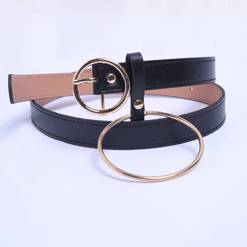 Harajuku Round Buckle Women's Belt Gold Silver Big Ring Luxury Brand