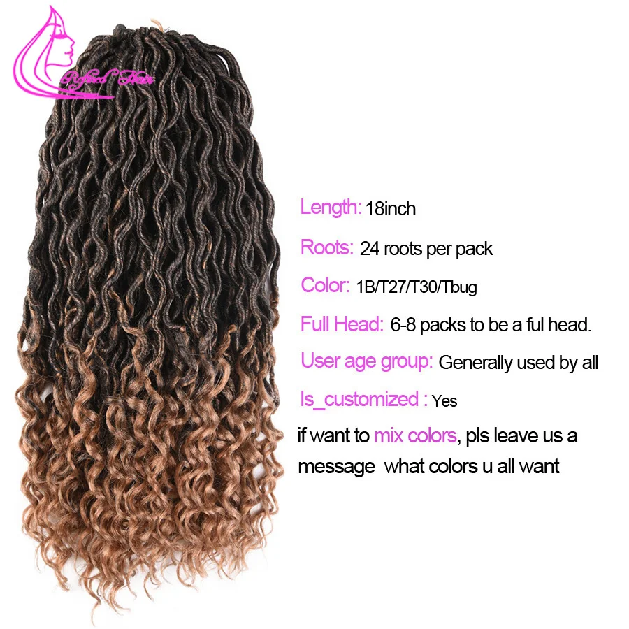 Refined Faux Locs Curly Crochet Hair 18Inch 24Strands Ombre Hair Braiding Synthetic Crochet Braids Faux Dreads