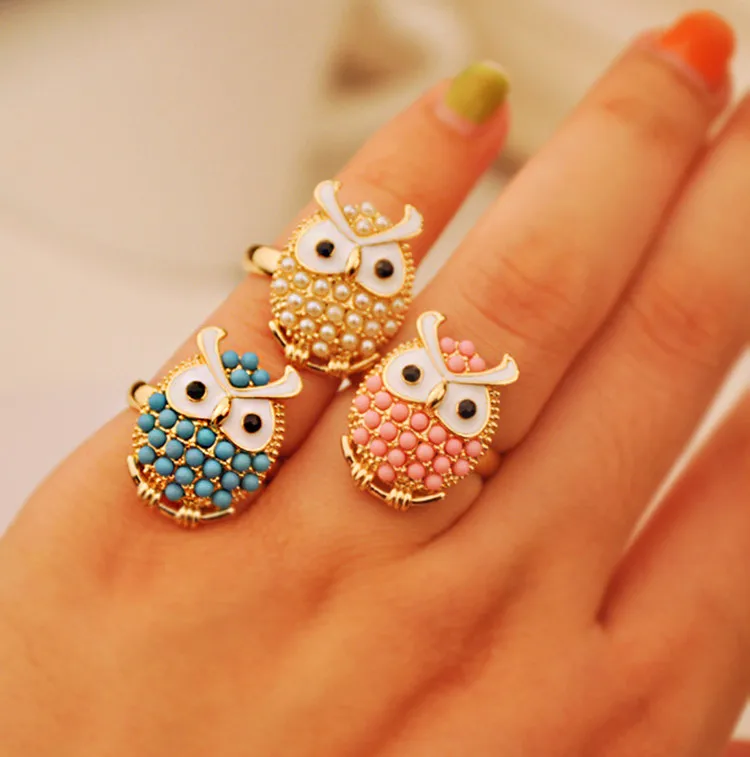 

2018 Rushed Rings Top Fashion 1pc Trendy Unisex Owl Design Pattern Ring For Creative Beads Studded Animal Finger Jewelry Gift