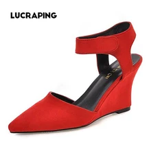 2016 frauen Keile Fashion Brand Stiefeletten Spitz Pumpen Sexy Sandalen High Heels Schwarz Blau Orange Weiß Frauen Schuhe Sommer