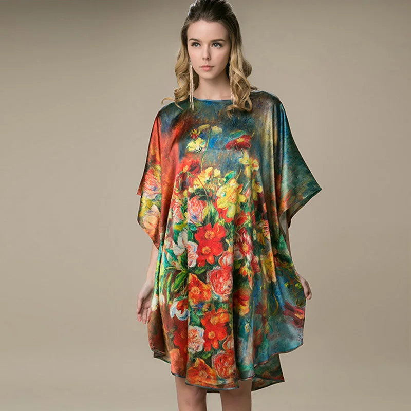 

Summer Sexy Sleepwear 100% Mulberry Silk Home Dress Women Summer Nightdress Sleepshirt Robe Gown Kimono Bathrobe Plus Size YBP00