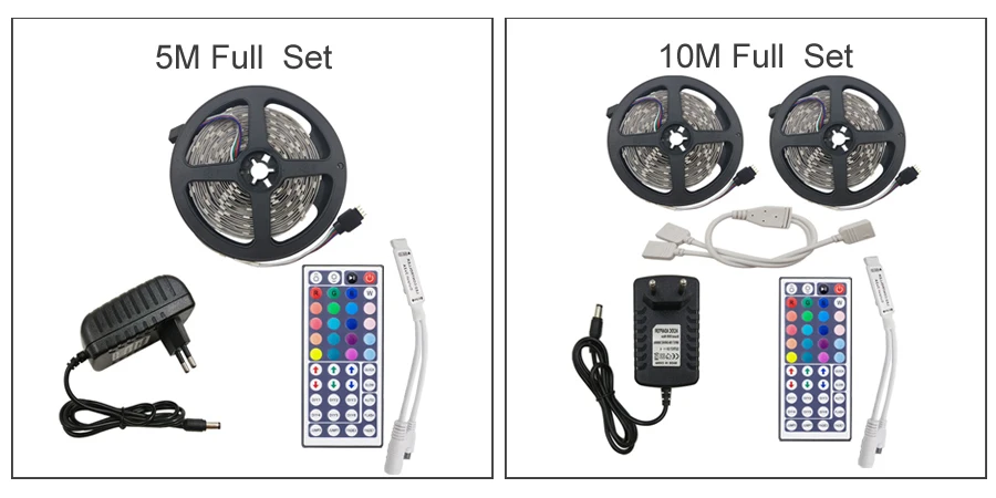 Светодиодная лента 5 м 10 м 5050 не водонепроницаемая светодиодная лента светильник светодиодный лента rgb светодиодный Диодная лента 44 Ключ контроллер адаптер питания комплект для дома