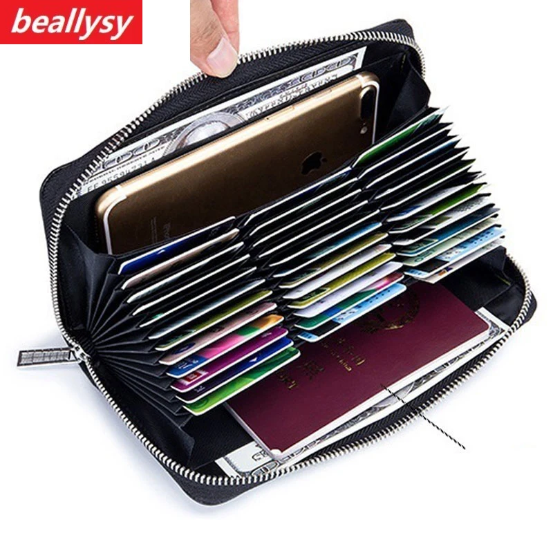 

New Genuine cow Leather anti theft 36 Card Holder Purse Credit Card Case Organizer passport Wallet Men RFID Blocking card Wallet
