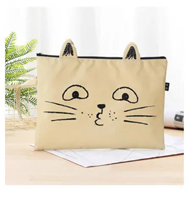 С милым рисунком кота, Холщовая Сумка На Молнии Студенческая сумка для канцелярских принадлежностей - Цвет: Темный хаки