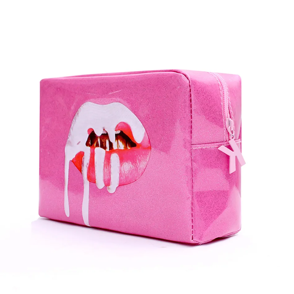 الأزياء الوردي الشفاه النساء حقيبة سفر لمستحضرات التجميل المحمولة سستة يشكلون أكياس فتاة حقيبة مستحضرات تجميل الجمال غسل المنظم تخزين أدوا...