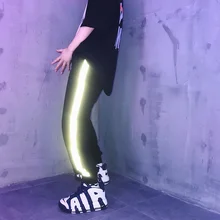 Светоотражающий светильник, спортивные штаны для мужчин, в стиле хип-хоп, штаны для бега, летние, до щиколотки, черные, белые