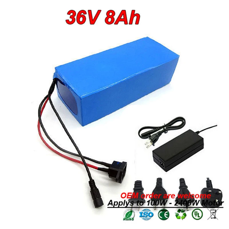 36V 8Ah 500W комплект литий-ионных батарей для электровелосипеда аккумуляторная