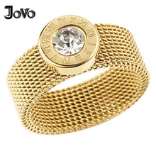 Модные круглые кольца с кристаллами в римском стиле золотого цвета, сетчатая цепочка из нержавеющей стали, кольцо для женщин, ювелирные изделия, бижутерия, Anel Feminino