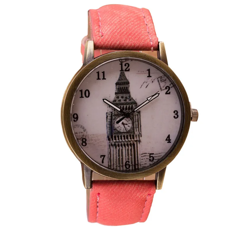 NEW Women's watches casual watches Retro Clock Tower WristWatch Cowboy Leather Band alloy Analog Quartz Watch Montre femme M21 (12)