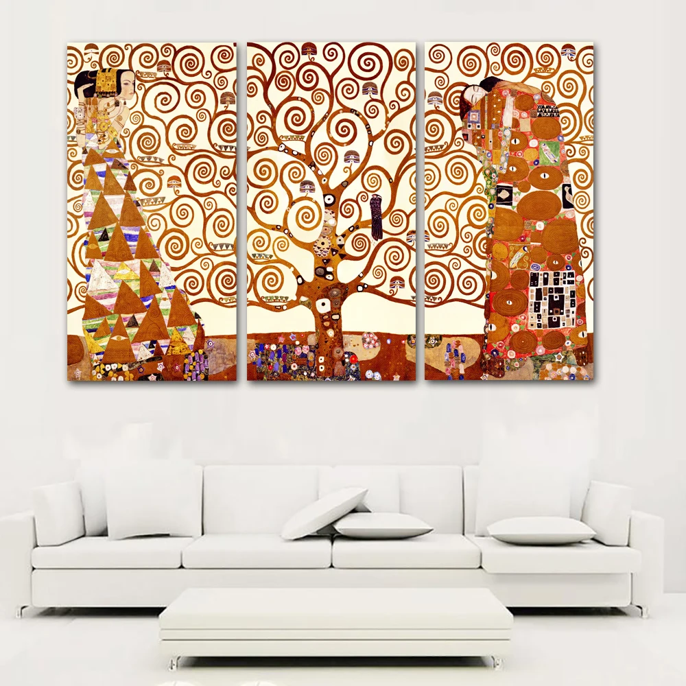 SELFLESSLY-3-Panels-Canvas-Painting-Gustav-Klimt-Tree-Of-Life-Wall-Pictures-For-Living-Room-Wall