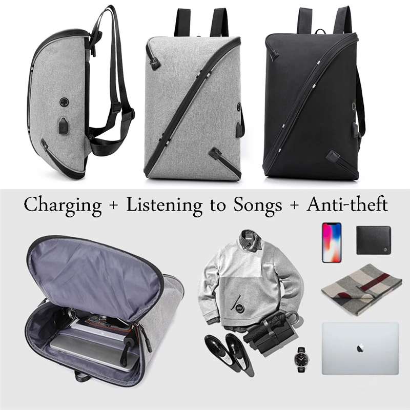 

New Contracted Design Fashion Men Waterproof Anti-theft USB Charging Travel Backpack 14"Laptop Business Work School Bag