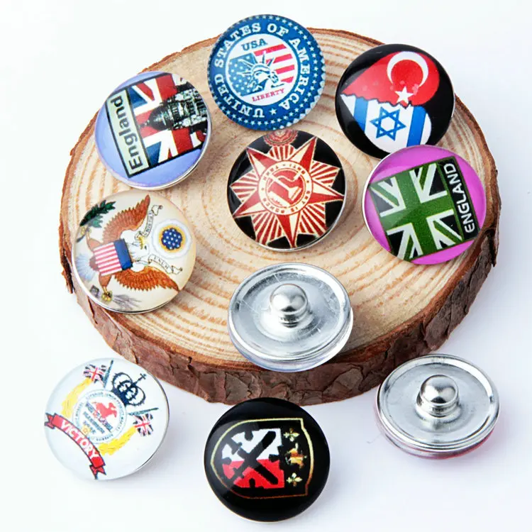 PAPAPRESS NEW 18mm Snaps Button 10pcs/lot Mixed Style About Political Glass Snap Button Fit Snap