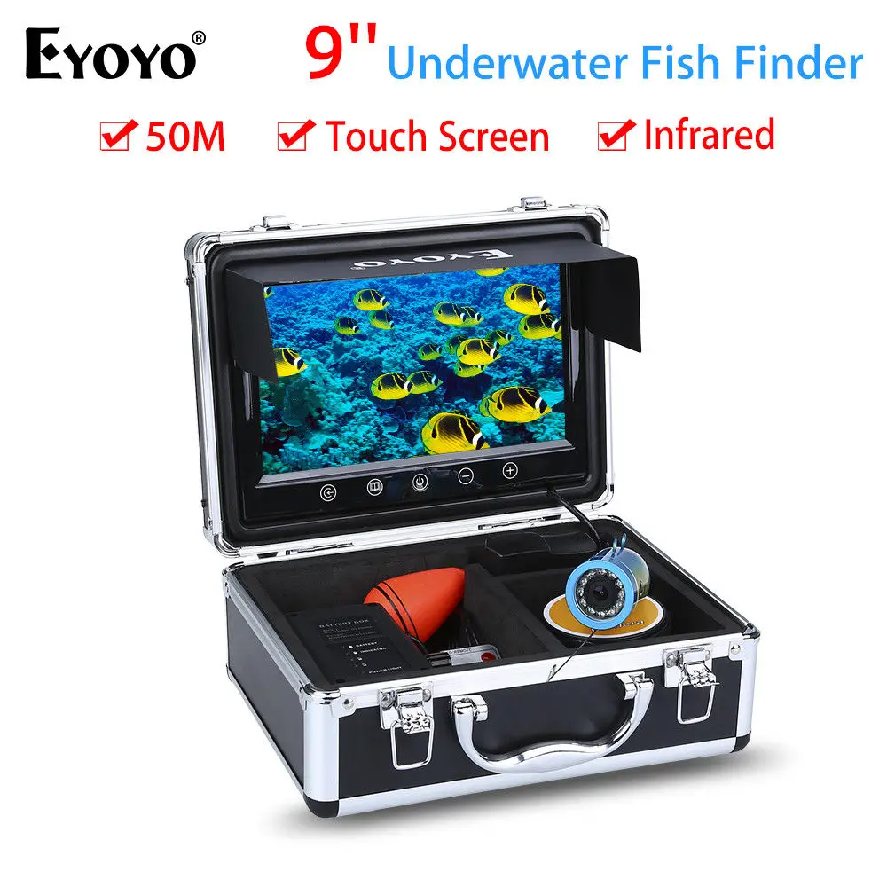 EYOYO 9 50M Touch Screen Infrared IR LED Adjustment Underwater Ocean River Lake Sea Boat Fishing Camera Fishfinder Waterproof eyoyo 930m touch screen infrared hd 1000tvl underwater fishing camera fish finder video fishfinder ocean river sea boat fishing