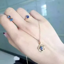 Натуральный голубой сапфир Ювелирные наборы природных драгоценных камней кольцо кулон Серьги S925 серебро Элегантный Простой Элегантный Круглый Fine Jewelry