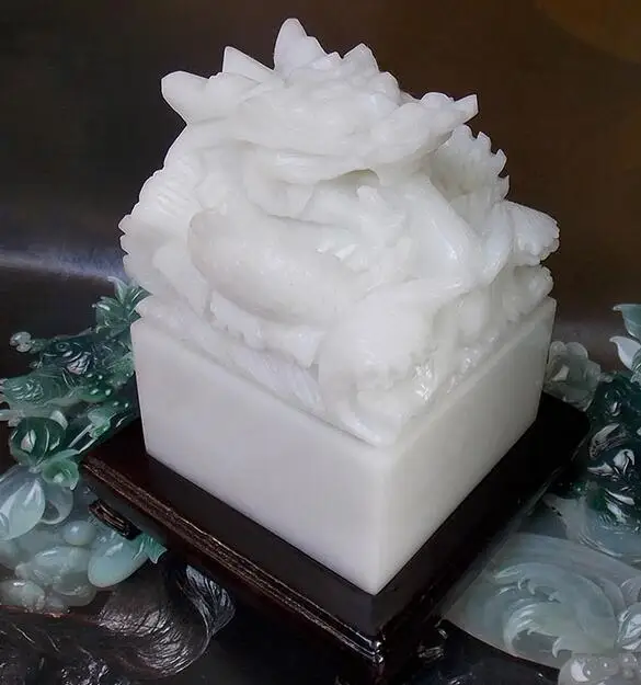 Jewelry Handmade Large Afghan White Panlong Jade Seal: A Wealthy Business Gift