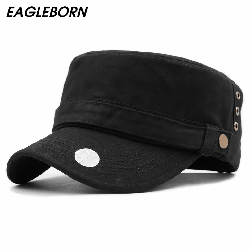 

Brand EAGLEBORN 2019 Cotton Unisex Men Women Flat Top Cap Military Hats Classic Solid Color Visor Hat Summer Autumn
