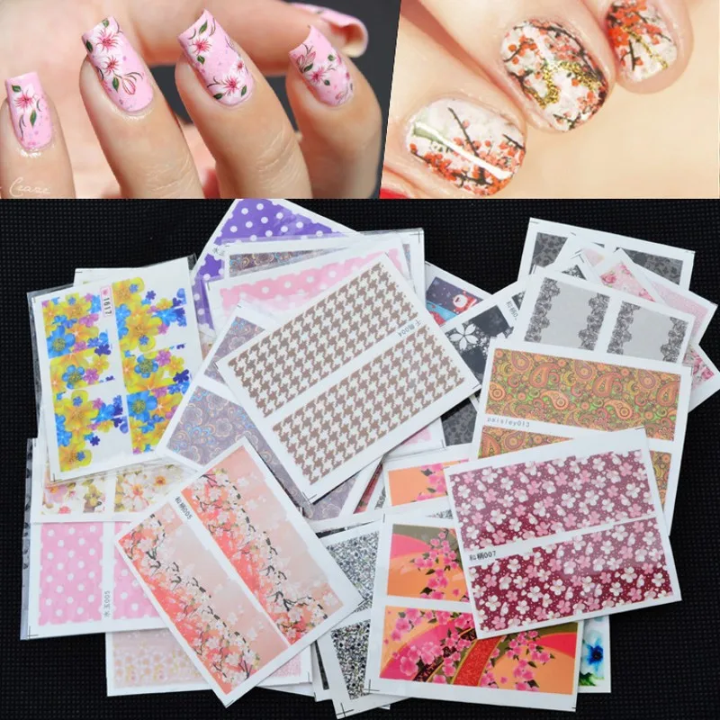 1 набор, 50 Дизайнов, Набор наклеек для ногтей, красочная цветочная надпись, слайдер для переноса воды, для украшения для ногтей, Типсы, татуировки