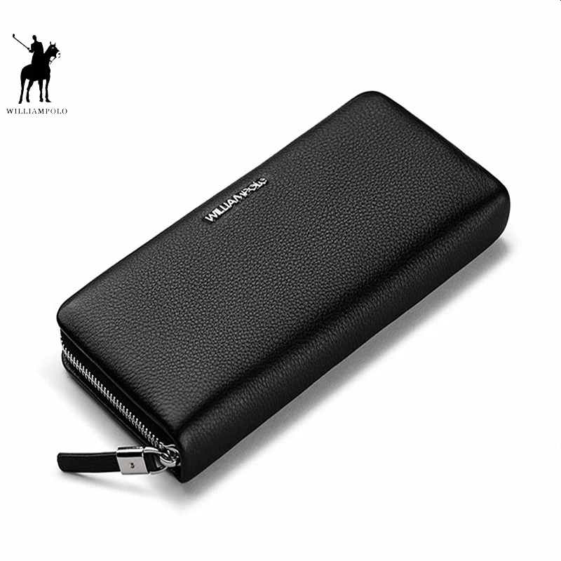 

2018 New Men Purse Black Cow Leather Business Clutch Bags WILLIAMPOLO Checkbook Credit Card Holder Clutch Wallets Fashion Zipper