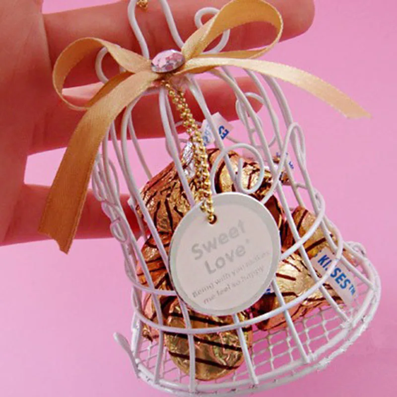 

50pcs/lot Wedding gift box , Small bells sweet box, White bird cage iron candy box,THX46