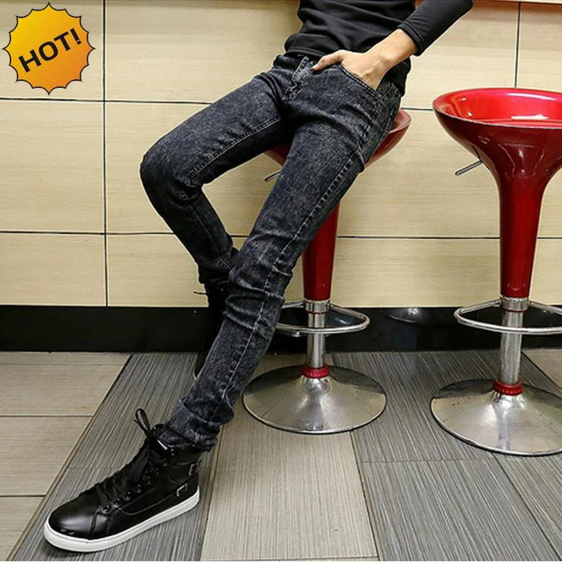 Fashion Slim Fit Snow Grey Stetch Classic Designers Pencil Pants Mens Hip Hop Streetwear Boys Teenagers Jeans Men 28-34 Bottoms