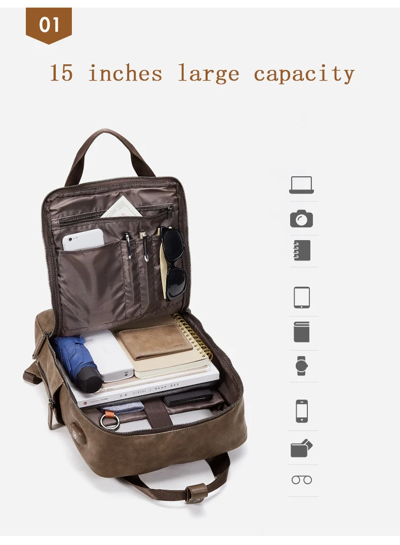 DIDE большой емкости рюкзак мужской USB зарядка порт путешествия рюкзак из искусственной кожи 14 и 15 дюймов ноутбук рюкзак мужская школьная