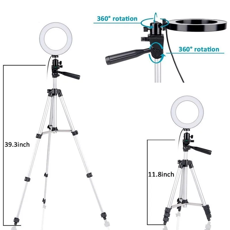 5," кольцевой светильник с штатив-Трипод стойка мини настольный светодиодный Камера светильник с держателем для сотового телефона с 3 светильник режимы& 11 Яркость уровня