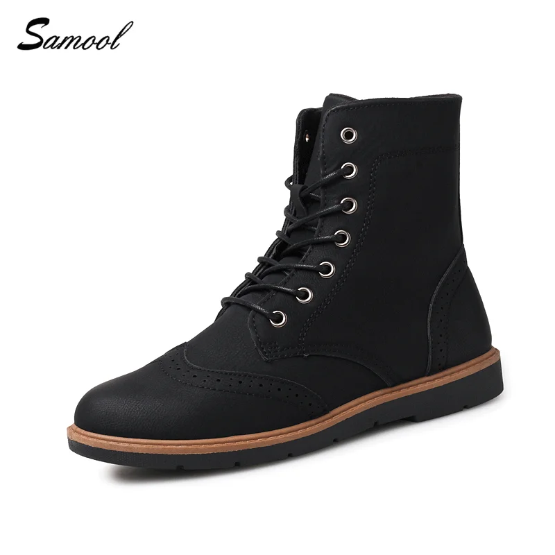 

2018 Luxury Brand Men's Boots Mens Shoes Men Casual Leather Snow Boots Autumn Winter Retro Black Work Safety Shoes Men X3