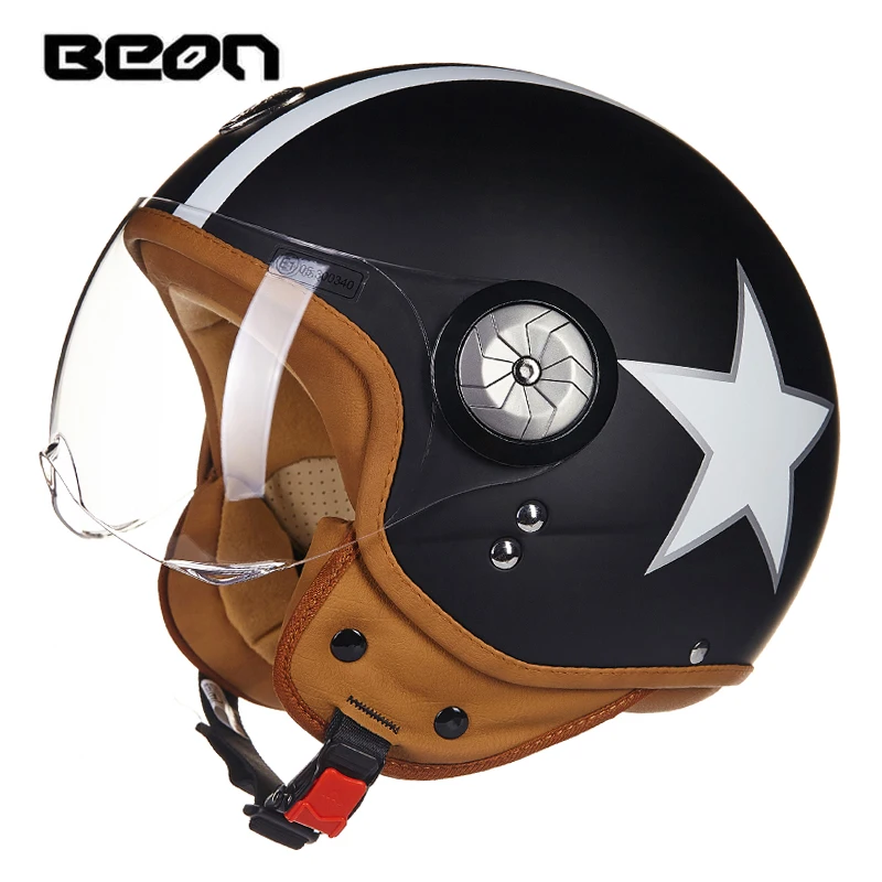 BEON B-110 мотоциклетный шлем женский Электрический скутер шлем винтажный Lucky star Moto cascos мужские с открытым лицом capacete - Цвет: Matt black Star