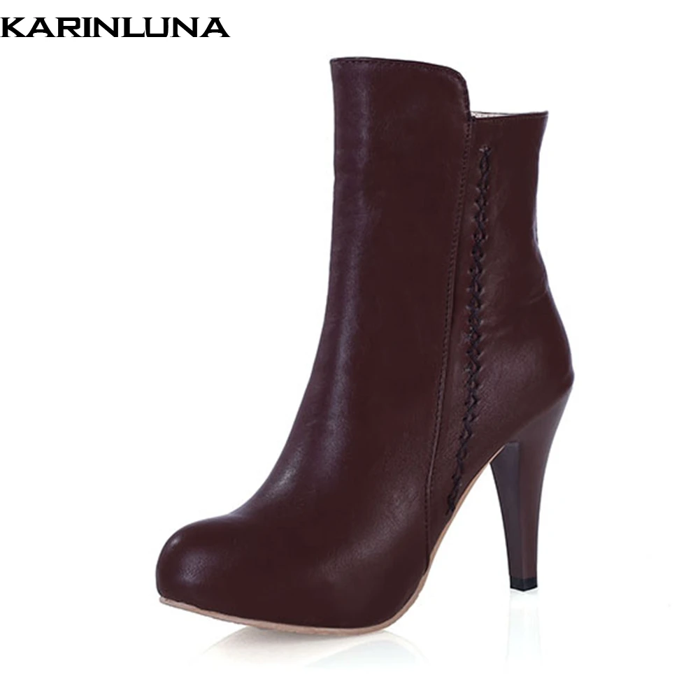 

KARINLUNA 2018 hot sale large size 34-43 High Heel Elegant Ankle Boots Women Shoes Add Fur Autumn Winter Shoes Woman Boots