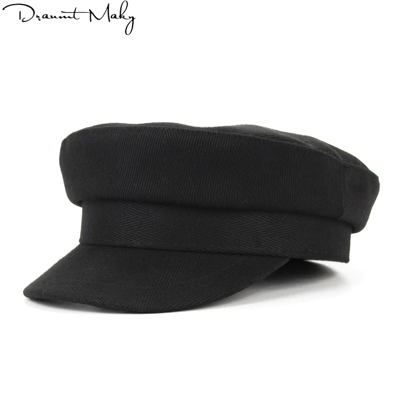 

2018 Fashion beret Solid Visor Military Hat Autumn and Winter Vintage Patchwork Beret Cap For Women England Style Flat Cap