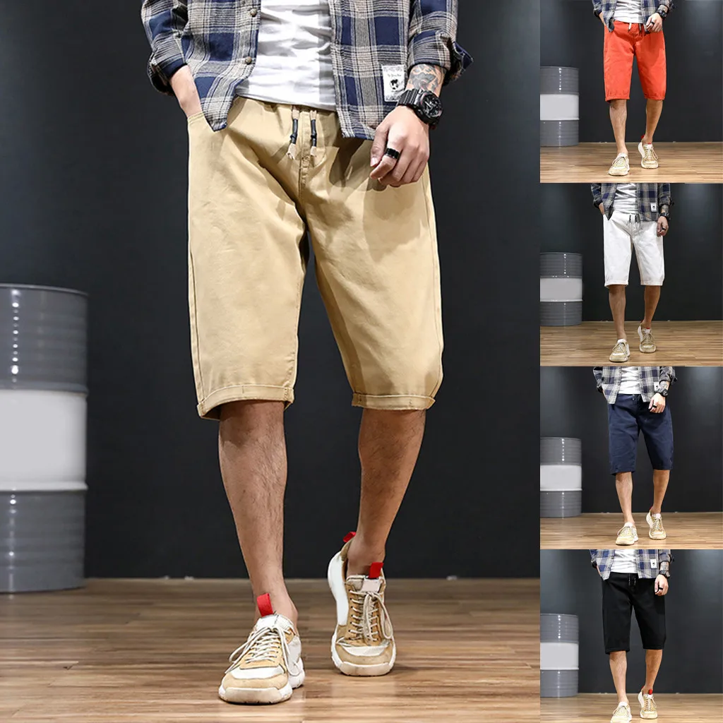 Новинка мужские свободные повседневные шорты Карго короткие штаны модные летние свободные прямые однотонные повседневные трусы на верёвочках Большие размеры