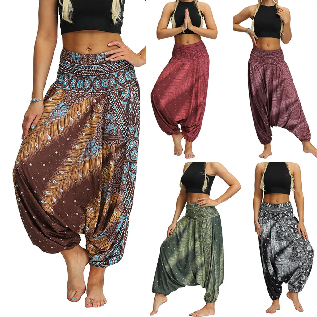 

Woman Men Casual Women Thai Harem Trousers Baggy Boho Loose Aladdin Boho Festival Hippy Smock High Waist Jumpsuit Pants 5.14