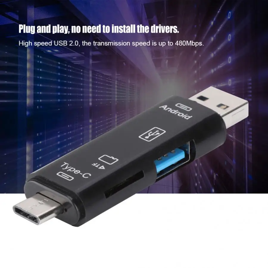 Многофункциональный USB 2,0+ MicroUSB кард-ридер+ концентратор для type-C 3,1 PC& Phone cf кард-ридер