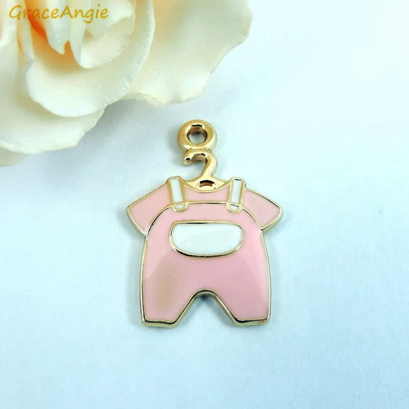 

GraceAngie 10pcs Shiny Gold Color Zinc Alloy Base Gentle Pink White Enamel Baby Newborn Suite Cloth Cute Pendant Charm 22*15mm