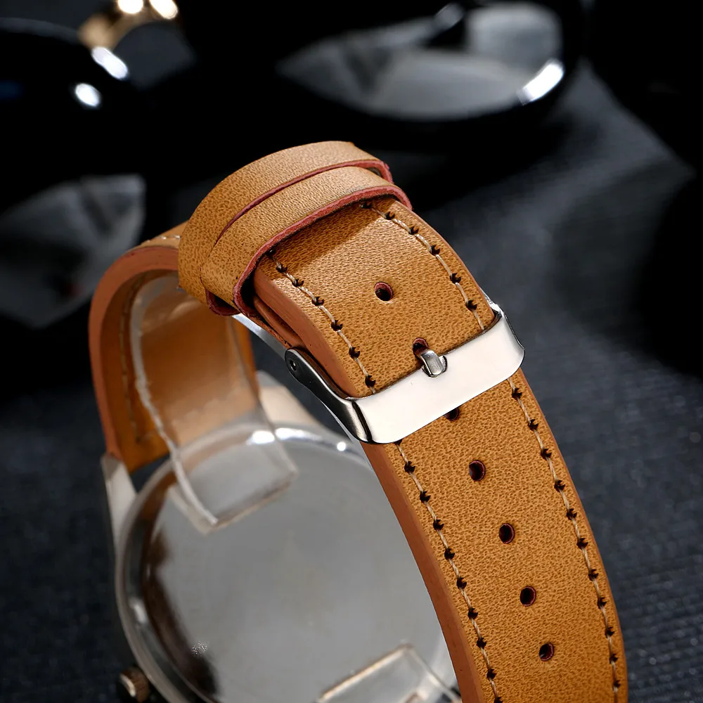 Новый Для женщин часы модные спортивные кожаные Наручные часы для Для мужчин женская одежда кварцевые Бизнес часы Для мужчин часы таймер