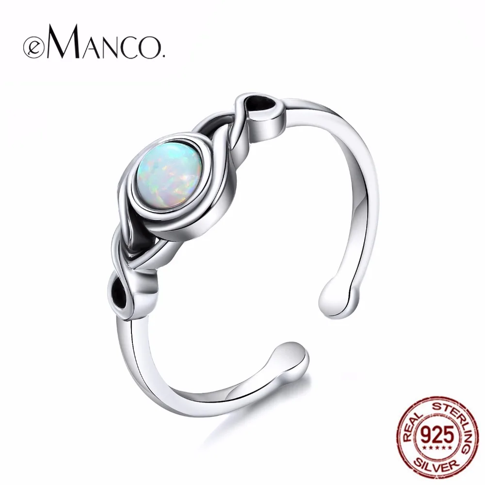 

eManco Size7 Current 925 Sterling Silver Open cuff Opal Rings for Women Vintage One Piece boho Jewelry Anneaux pour les femmes