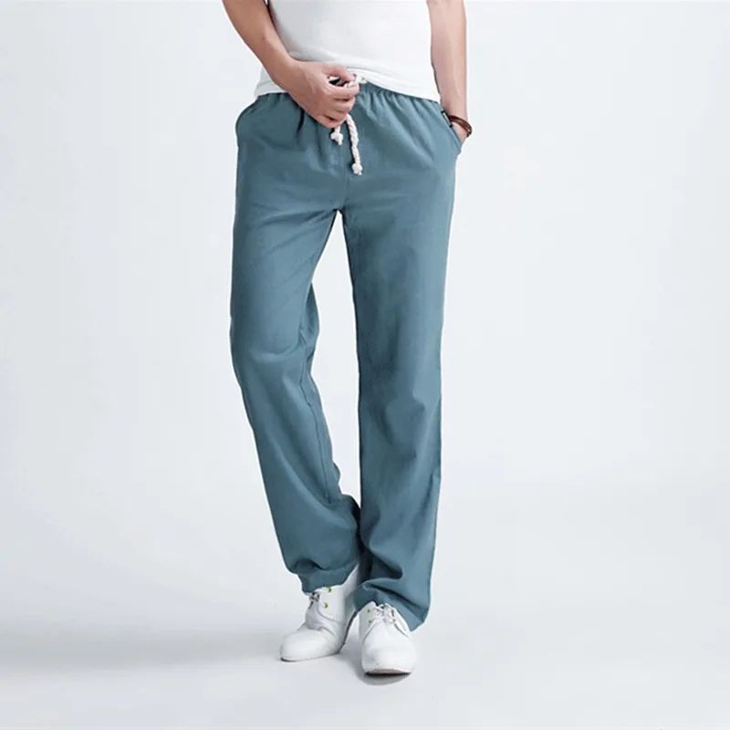 

Left ROM New Summer Pure Color Fashionable High-quality Linen Men's Casual Pants Loose Breathable Big Size Men Pants Trousers