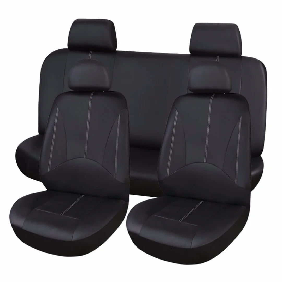 9pcs/set Full Set Front Rear PU Leather Car Seat Cover Cushion Mat Protector Black