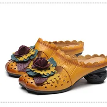 RUSHIMAN/ г. Новая Летняя женская обувь из кожи с кожаными туфлями и шлепанцы с цветочным принтом, Размеры 35-40