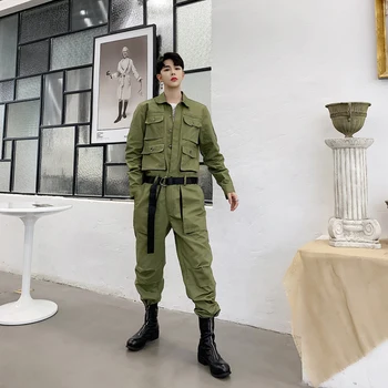 

New 2019 Long Sleeve Overalls Mens Casual Bib Harem Pants Streetwear Male M-XXL
