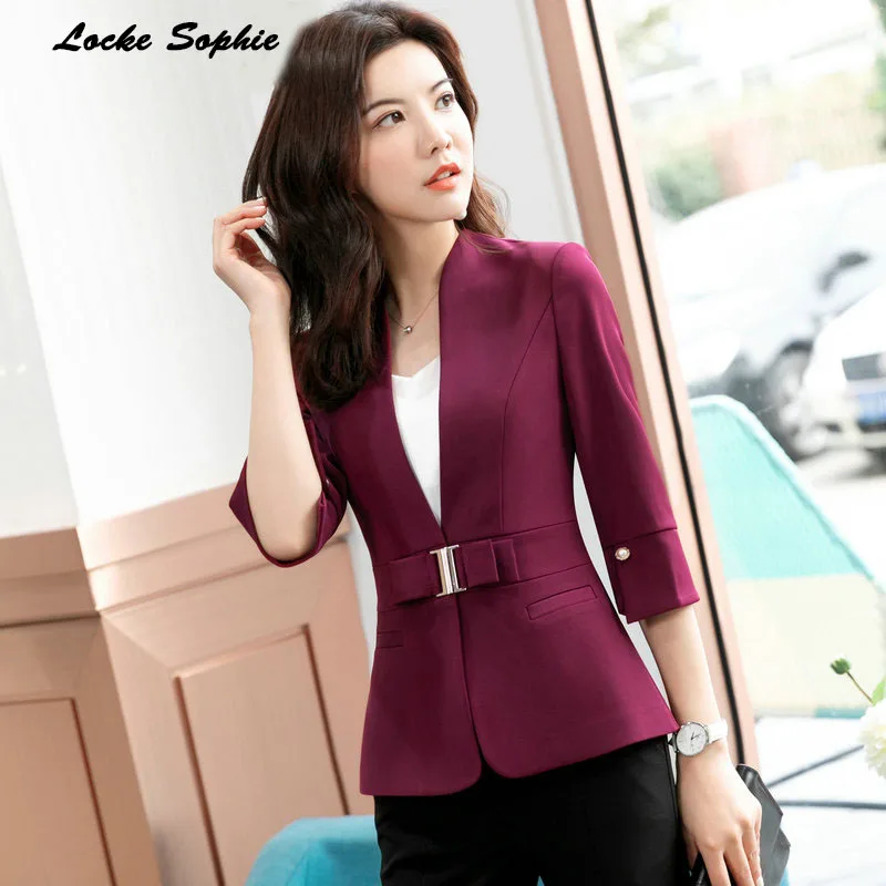 1pcs Women's Plus Size Blazers coats 2019 Summer cotton blend Splicing Small Suits jackets ladies Skinny Blazers Suits coats