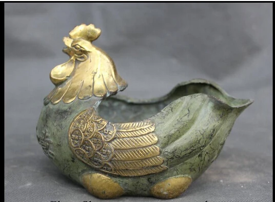 

B0602 3226" China Folk Bronze Feng Shui Biddy Hen Auspicious Wealth Money Ashtray statue
