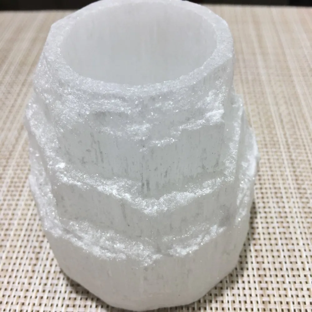 

raw selenite Crystal candelabrm reiki healing Mental Clarity gypsum tower candleholder remove negative energy Decor