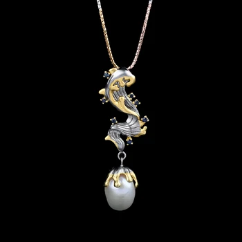 

Jewelry design Italian handmade 925 silver inlaid abnormity pearl sapphire pendant lady creative pendant