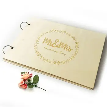 

Mr & Mrs Wedding Guest Book Personalized Rustic Wooden Guestbook Photo Memory Book Album Anniversary Gifts