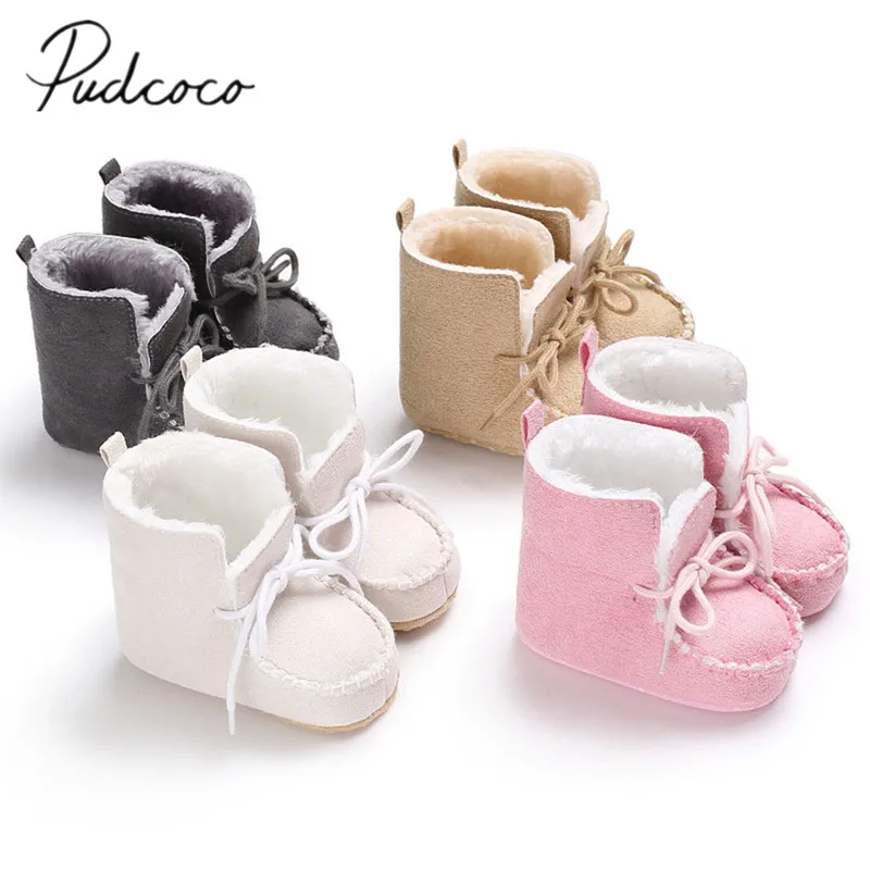 Новая Брендовая детская нескользящая обувь для новорожденных с мягкой подошвой для маленьких мальчиков и девочек зимние теплые однотонные ботинки для детей 0-18 месяцев