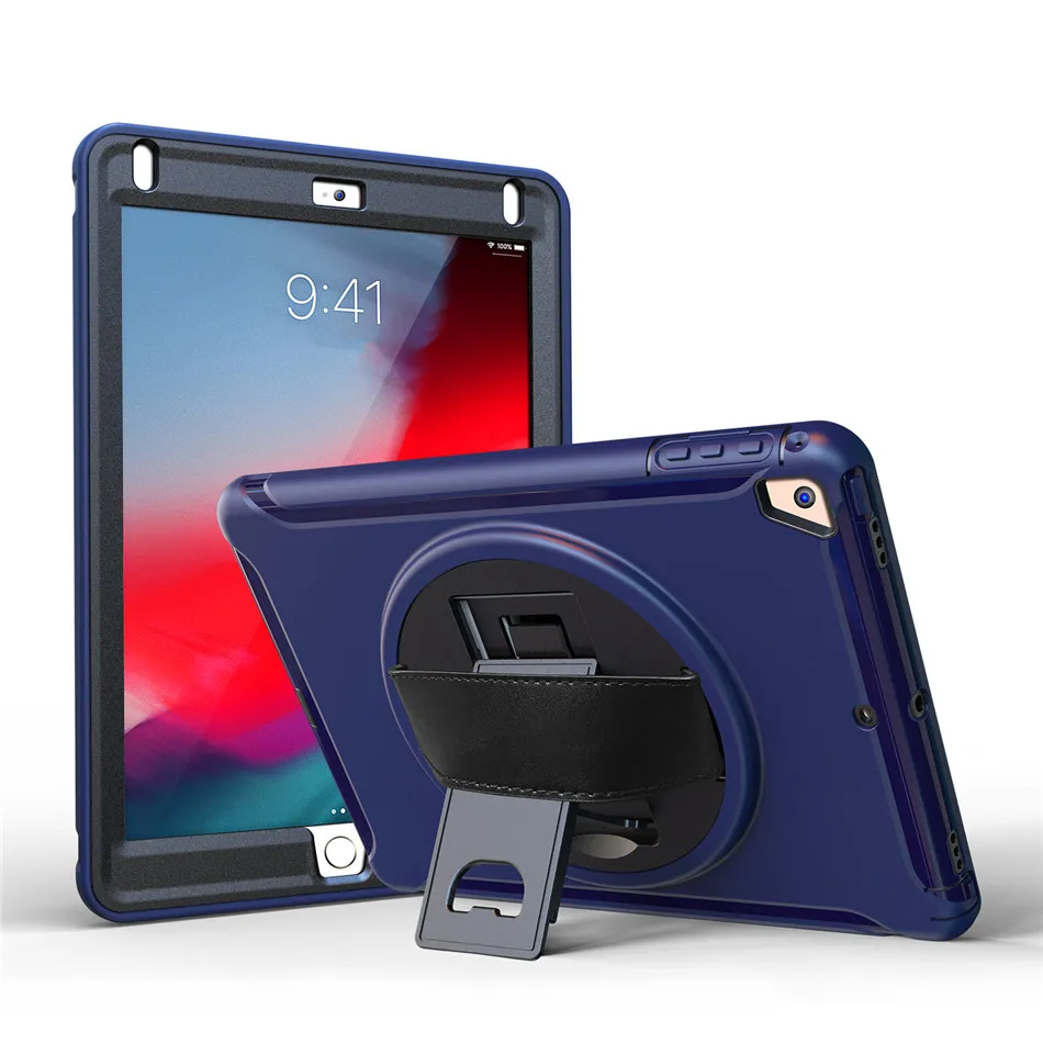 Dark blue Для Ipad 9,7 дюймов Air 1 2 Чехлы для планшетов, для iPad Pro 9,7 чехол с поворотом на 360 градусов с подставкой+ ремешок+ ручка - Цвет: Dark blue