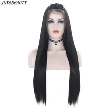 JOY& BEAUTY, черный парик на кружеве, 28 дюймов, длинные прямые синтетические волосы, коса, парик из термостойкого волокна для черно-белых женщин, парик